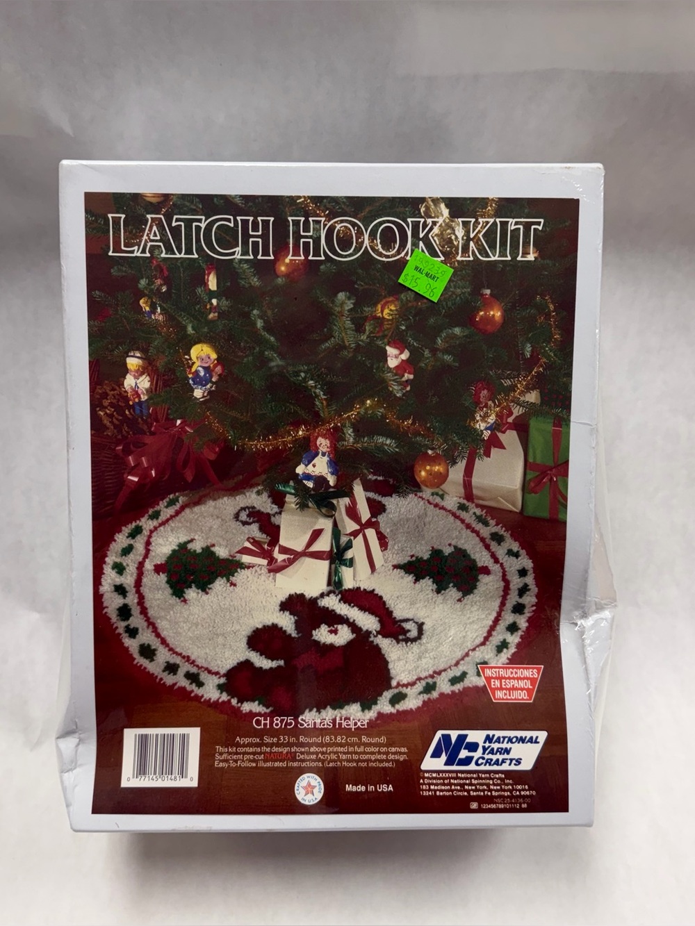 National Yarn Crafts Vintage Latch Hook Kit 33 Round Christmas Tree Skirt Bear